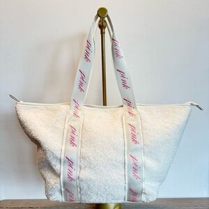 Victorias Secret Pink Cozy Plush Faux‎ Sherpa Weekender Travel Tote Shoulder Bag